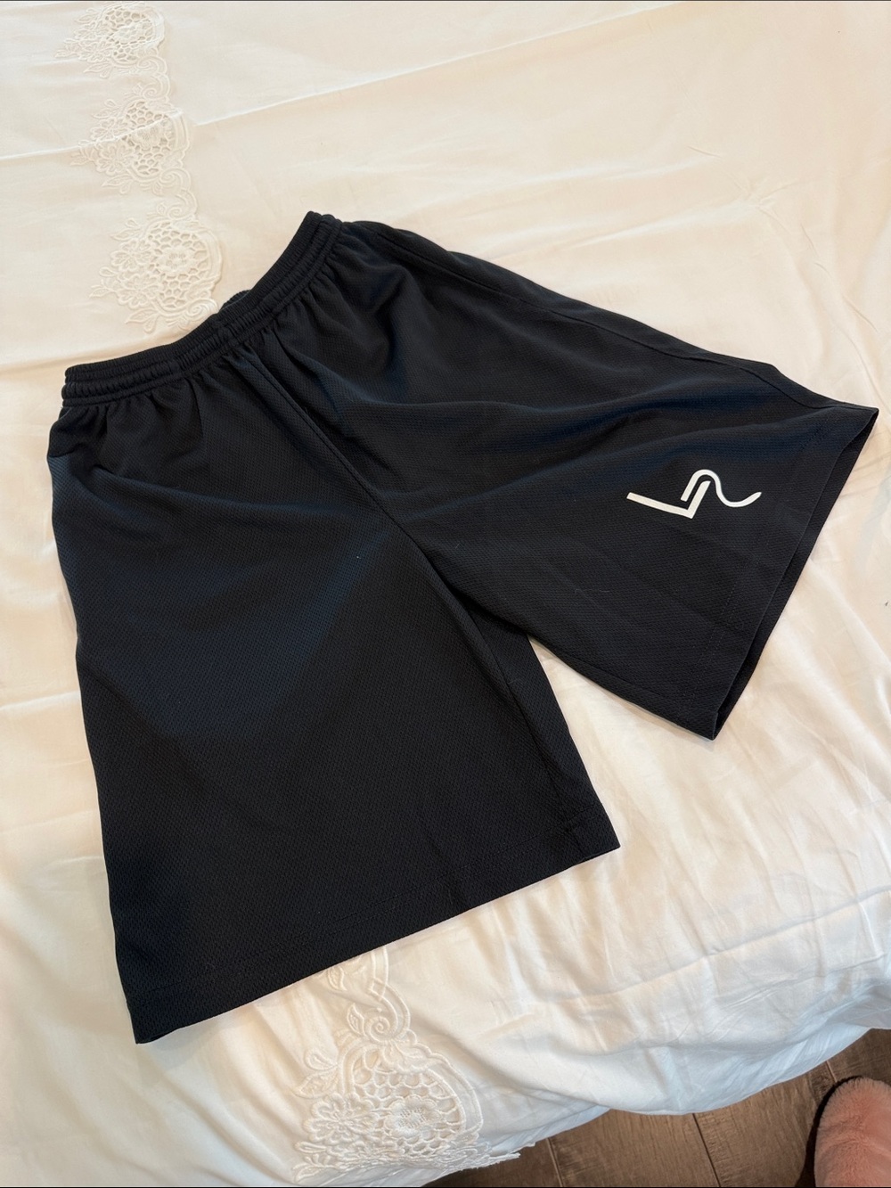 Sport-Tek Black Men's Athletic Shorts with White Wave Logo